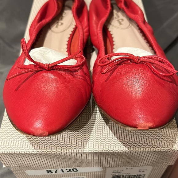 SJP by Sarah Jessica Parker Gelsey red Nappa Leather Skimmer bow ballet Flat 38 - Picture 5 of 8